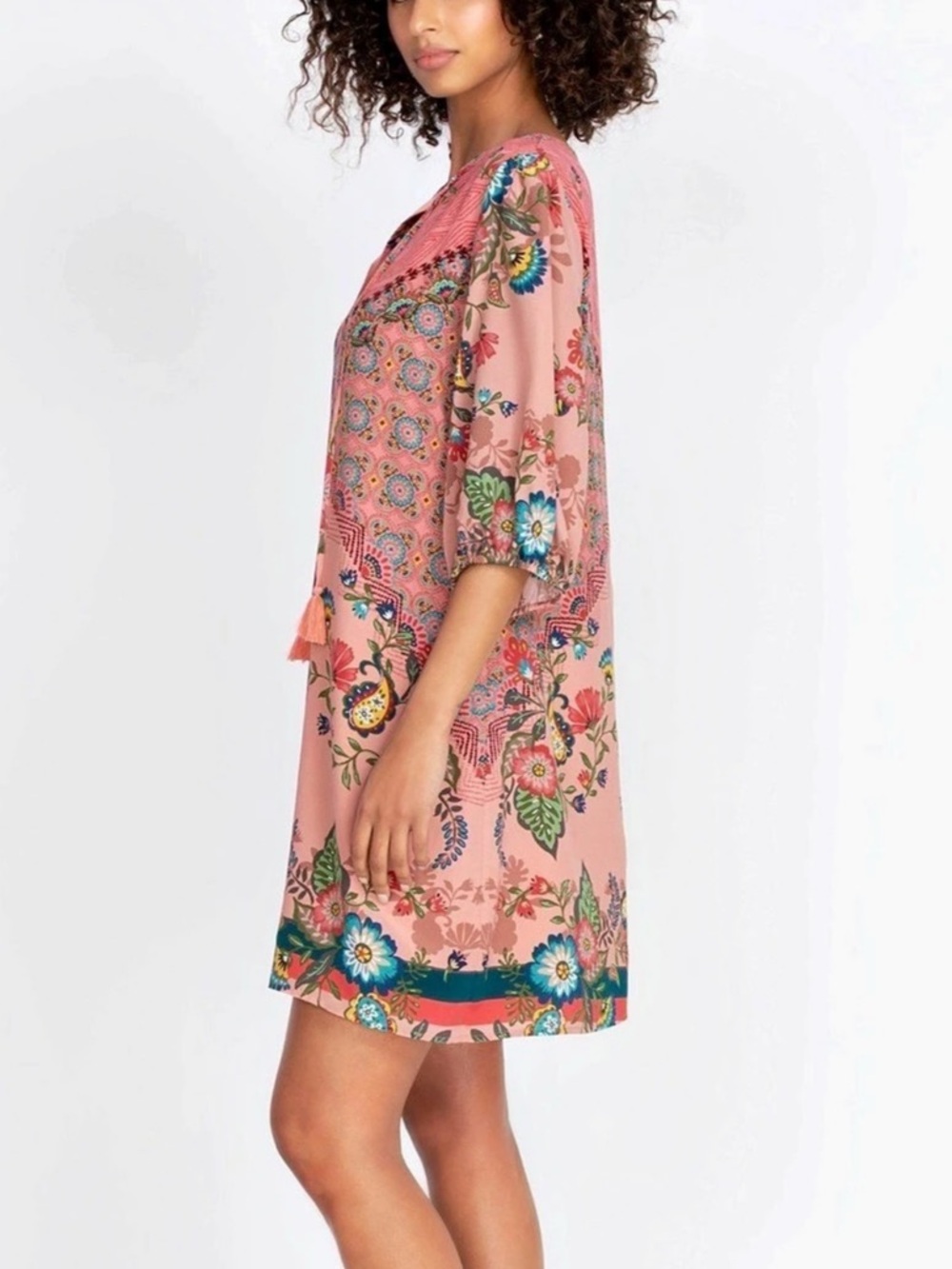 Johnny Was Lakshmi Floral Silk Mini Dress in Pink Size Large Like New (B2)